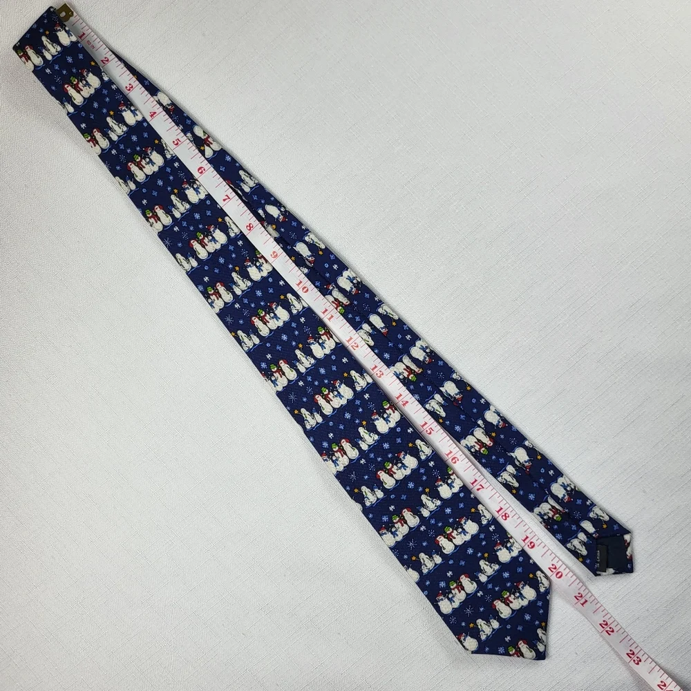Talbots Kids Snowman NECKTIE TIE Boys Silk Blue White Christmas Holiday Winter